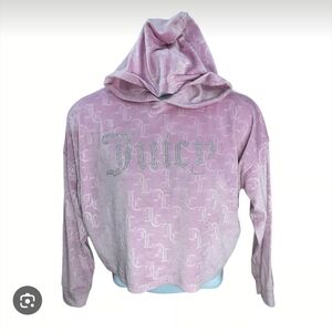 Juicy Couture Women's Hoodie Rhinestone Logo Embossed Pink Sz Medium Cropped Y2K